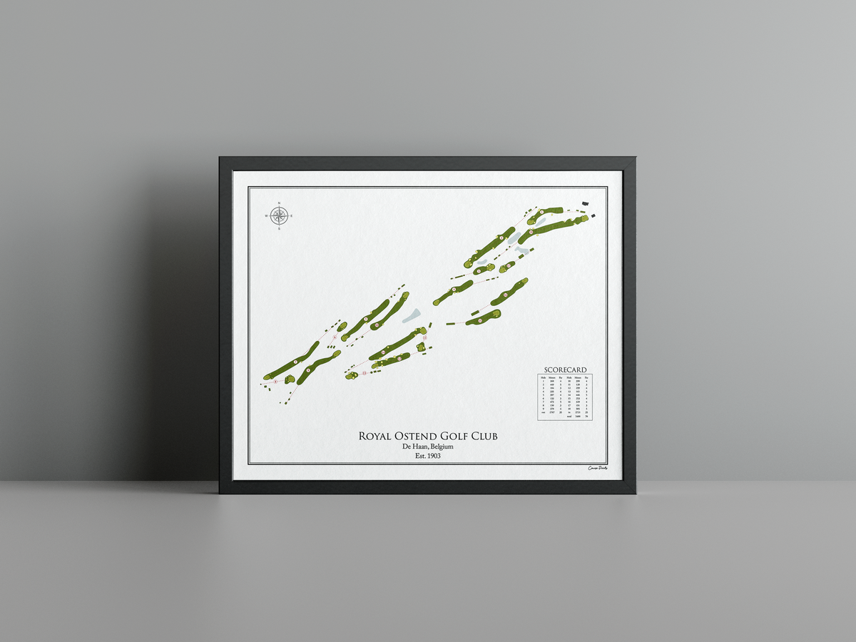 Royal Ostend Golf Club golf course print, white frame