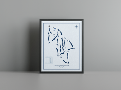 Saunton East Course golf course print, blue frame