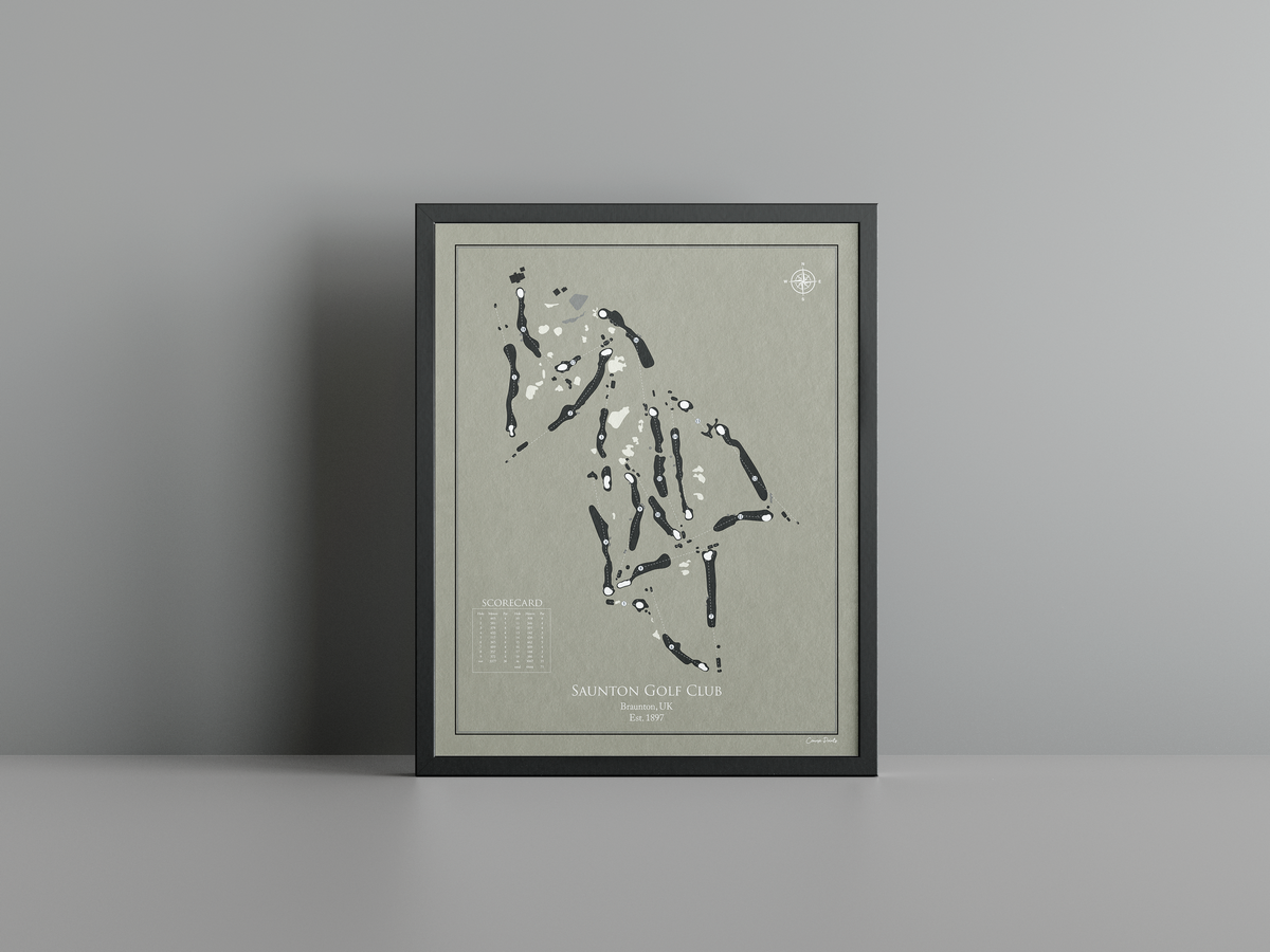 Saunton East Course golf course print, brown frame