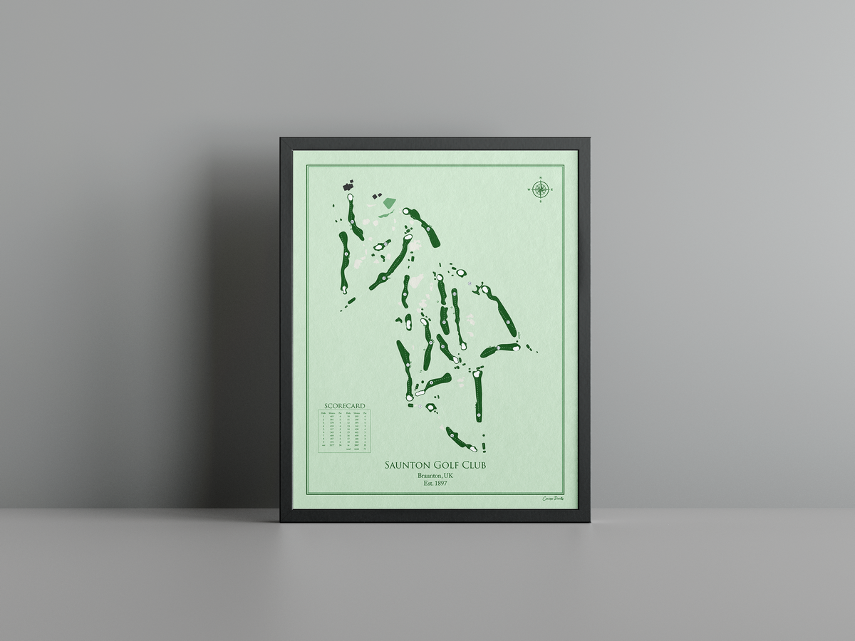 Saunton East Course golf course print, green frame