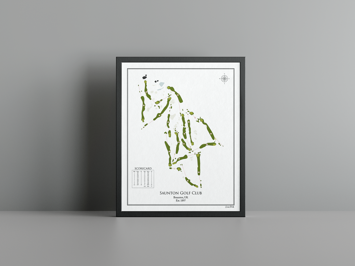 Saunton East Course golf course print, white frame