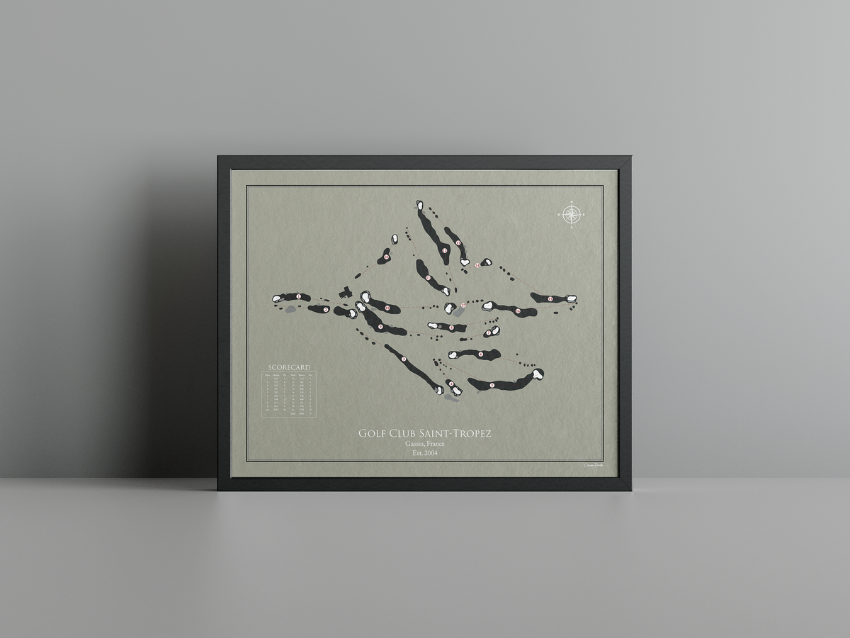 Golf Club St. Tropez golf course print, brown frame