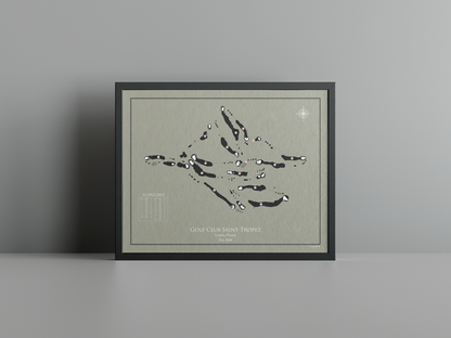 Golf Club St. Tropez golf course print, brown frame