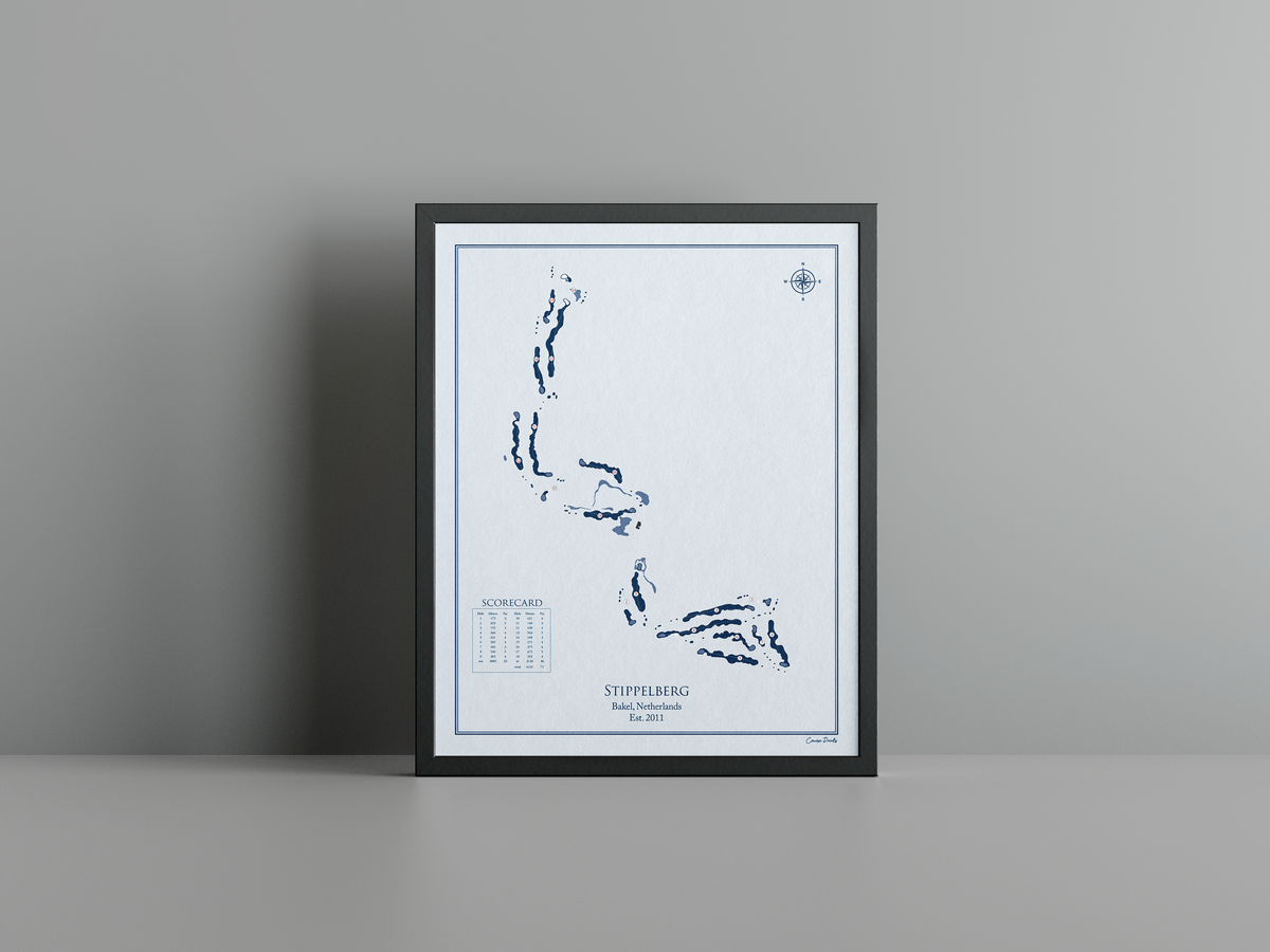 Stippelberg - Championship Course golf course print, blue frame