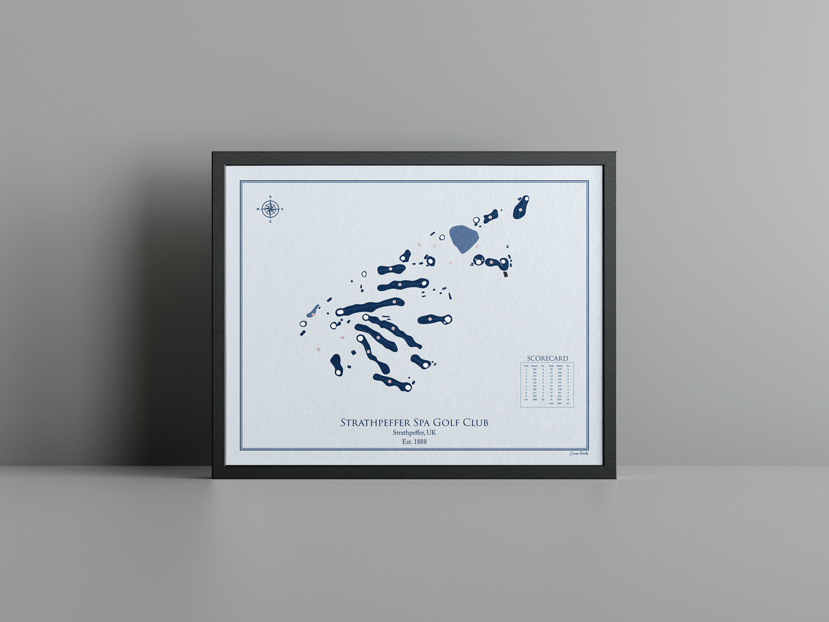 Strathpeffer Spa Golf Club golf course print, blue frame