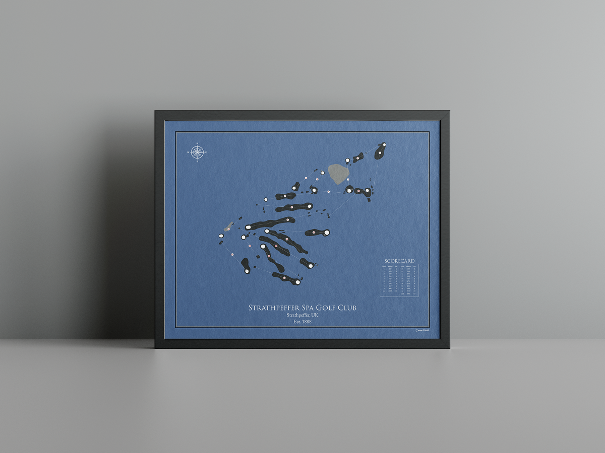 Strathpeffer Spa Golf Club golf course print, navy frame