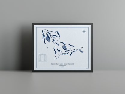 Terre Blanche Golf Resort golf course print, blue frame