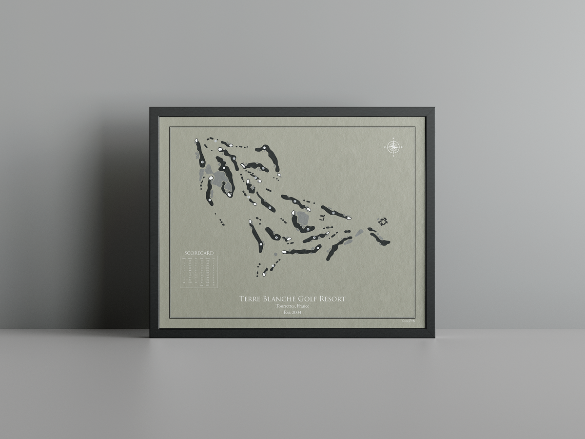 Terre Blanche Golf Resort golf course print, brown frame