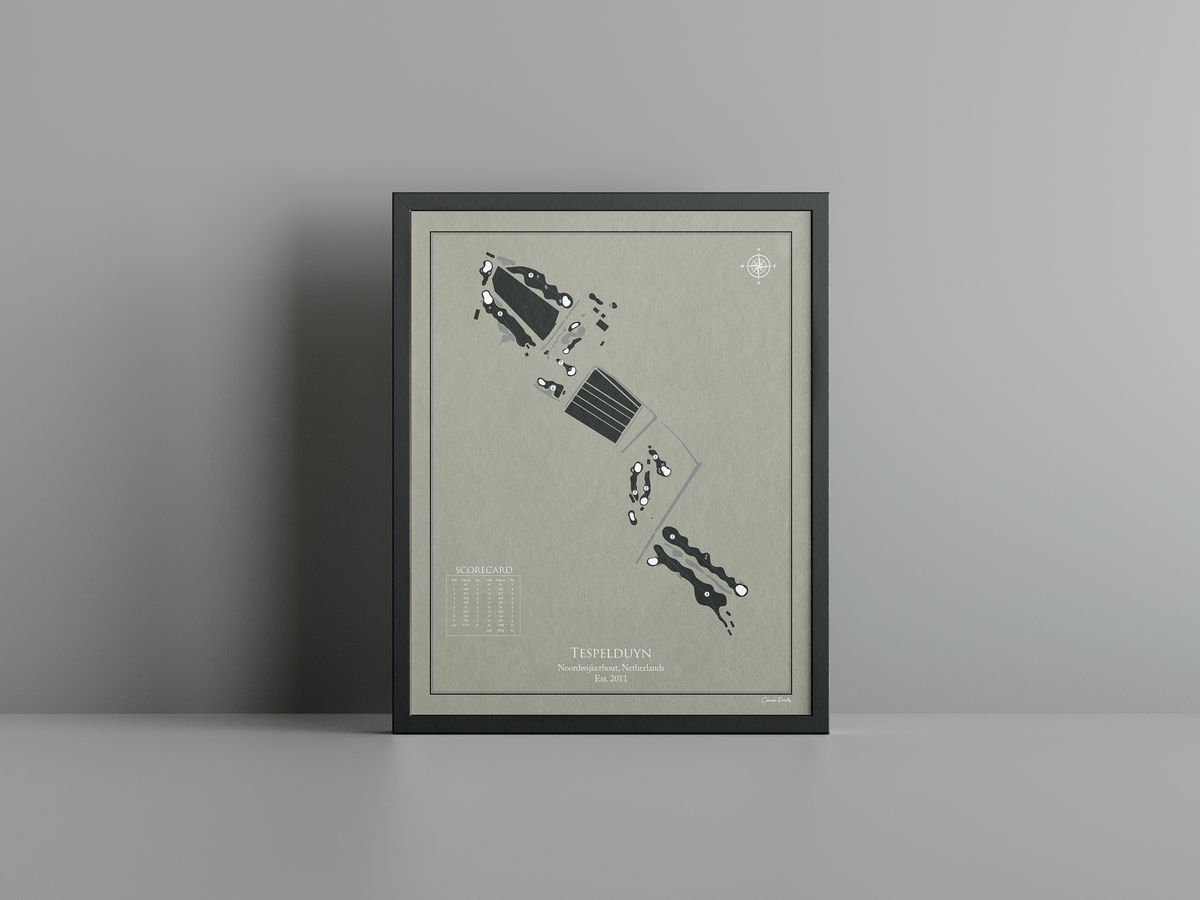 Tespelduyn Golfclub golf course print, brown frame