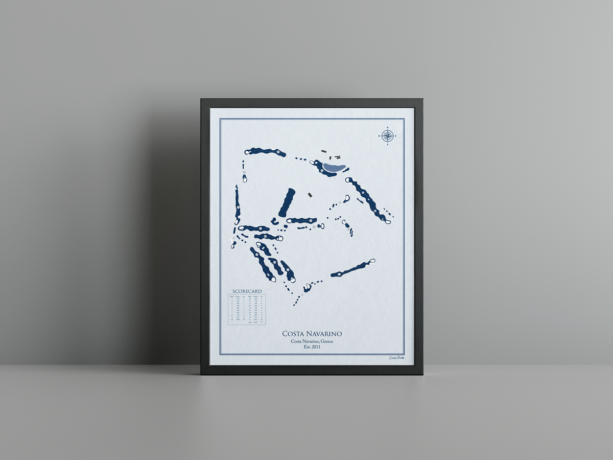 The Bay Course golf course print, blue frame