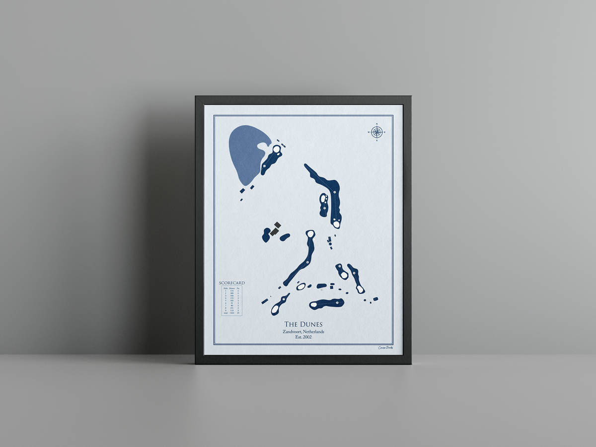 The Dunes golf course print, blue frame