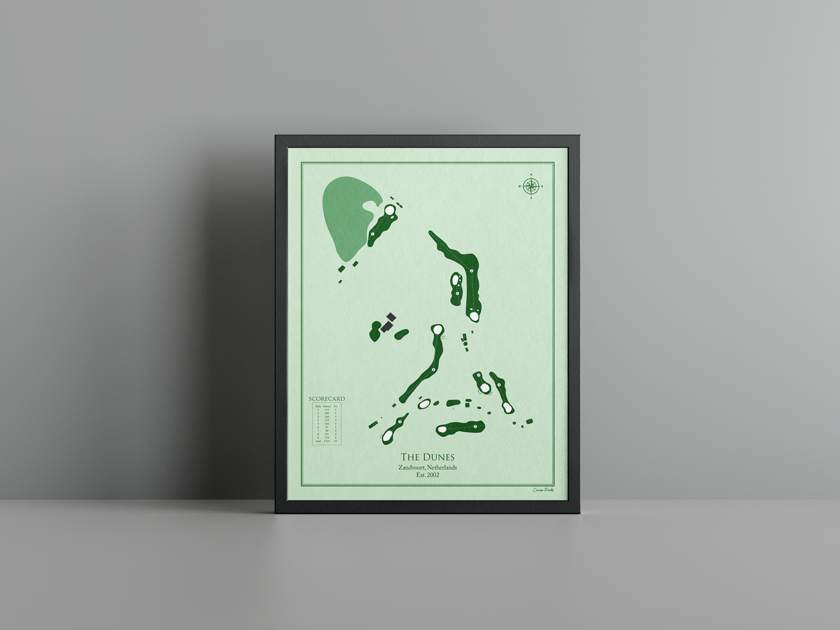 The Dunes golf course print, green frame