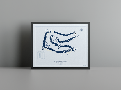 The Links Valley golf course print, blue frame