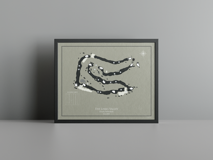 The Links Valley golf course print, brown frame