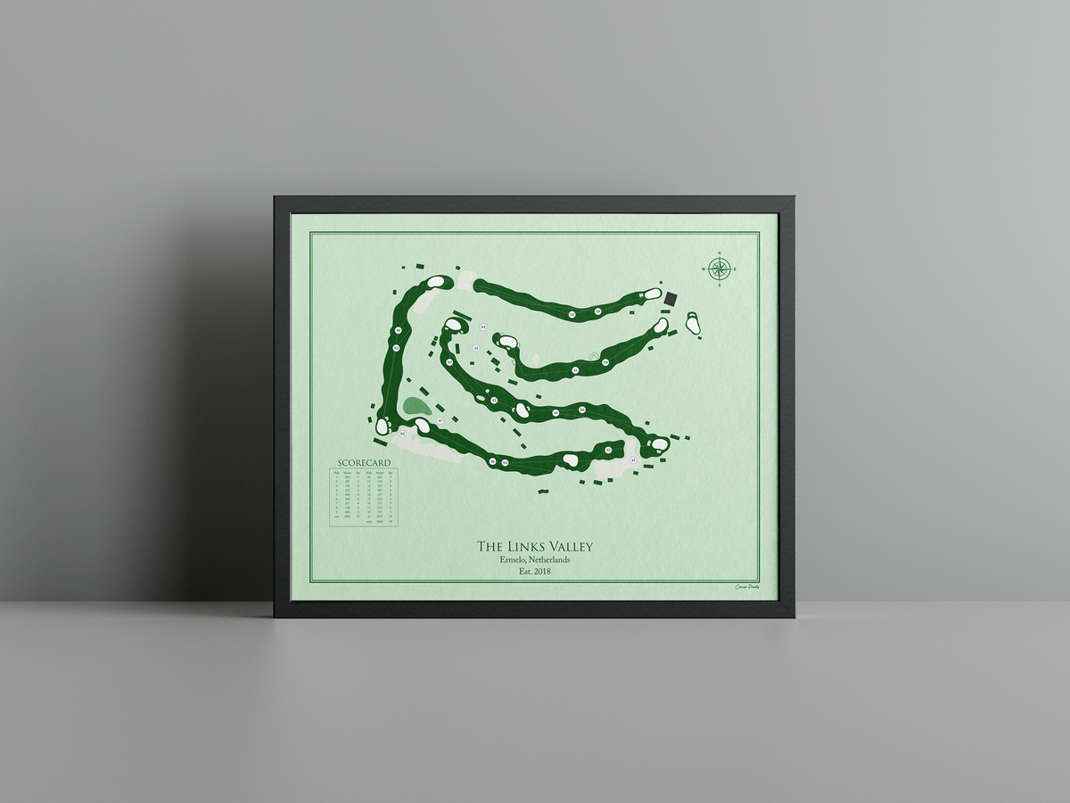 The Links Valley golf course print, green frame