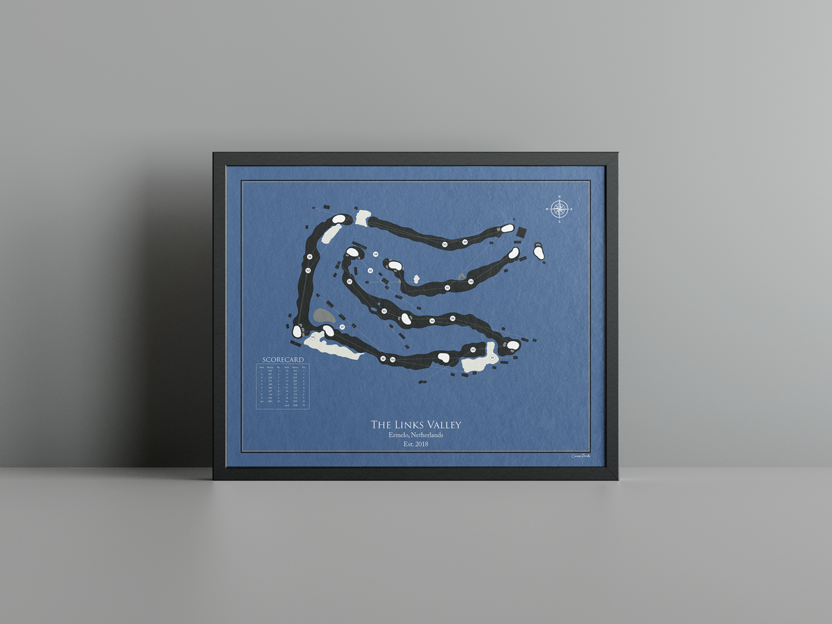 The Links Valley golf course print, navy frame