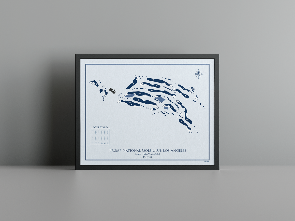Trump National Golf Club Los Angeles golf course print, blue frame