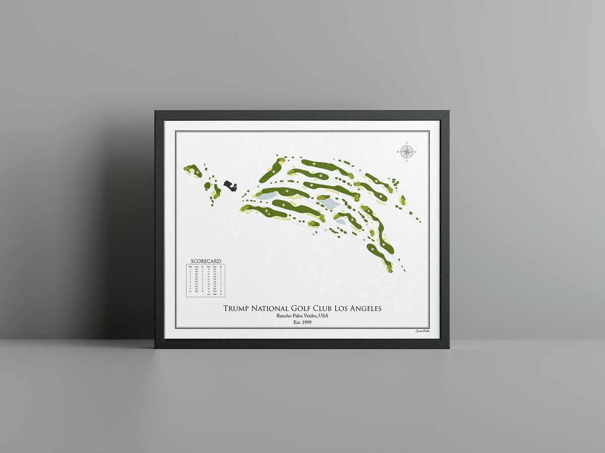 Trump National Golf Club Los Angeles golf course print, white frame