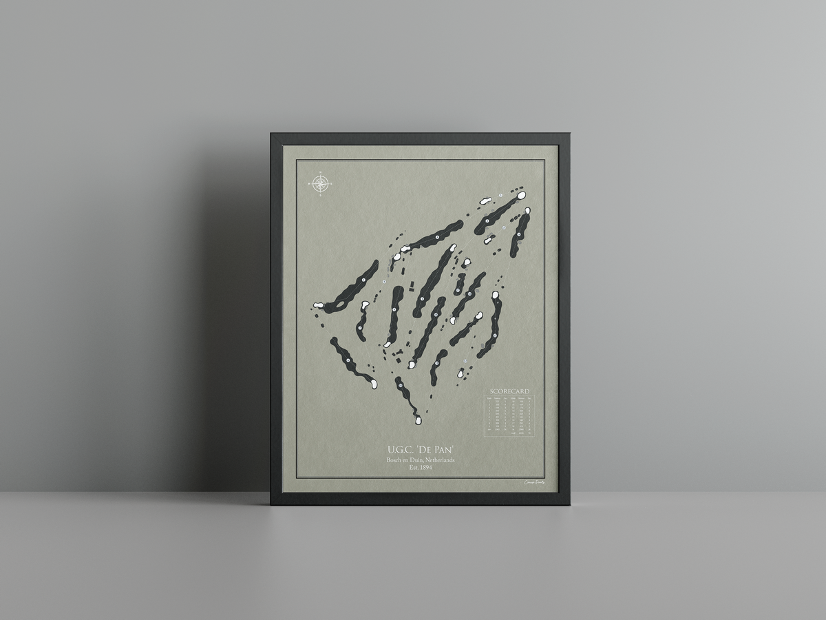 Utrechtse Golfclub De Pan golf course print, brown frame