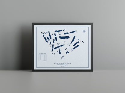 West Hill Golf Club golf course print, blue frame