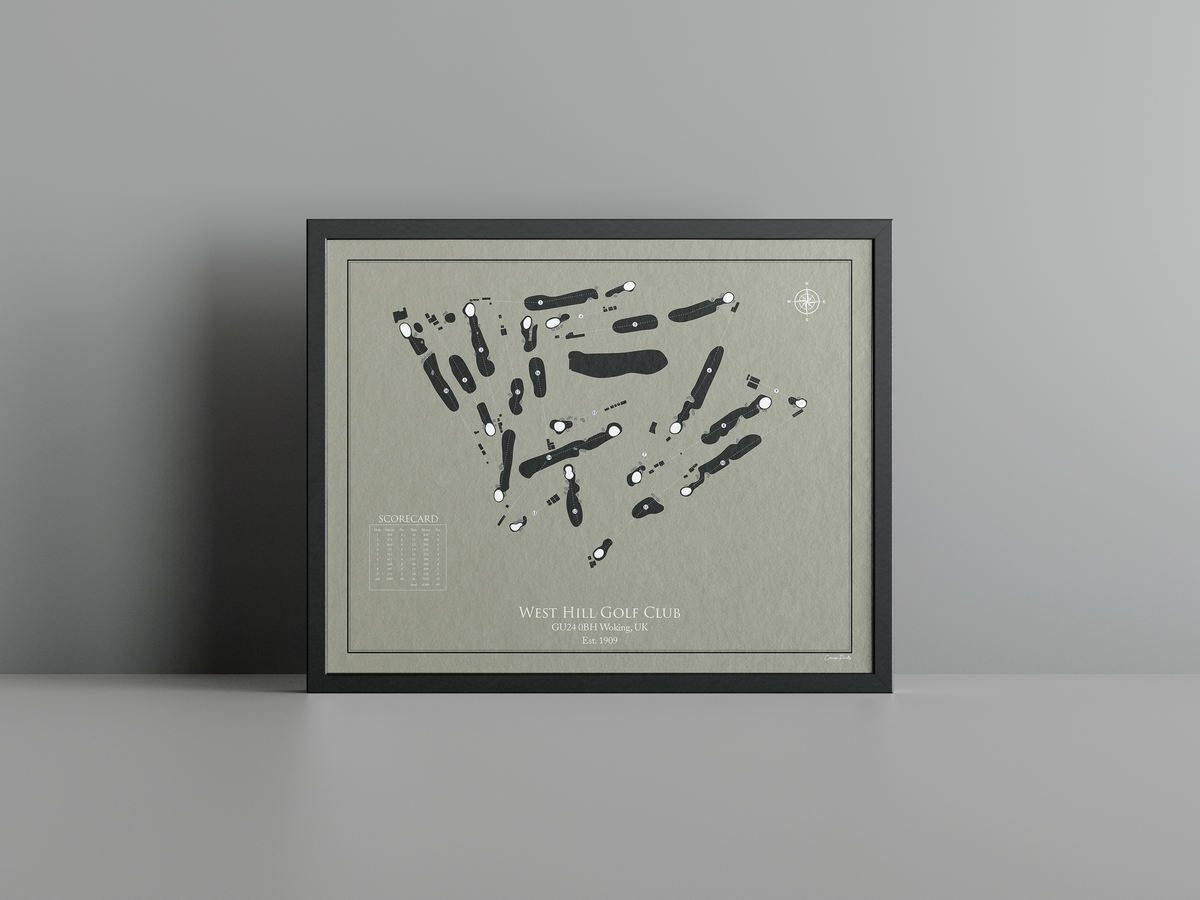 West Hill Golf Club golf course print, brown frame