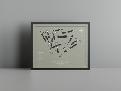 West Hill Golf Club golf course print, brown frame