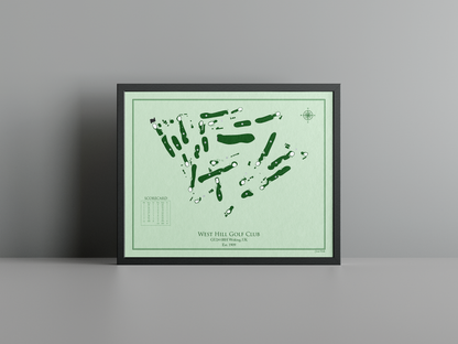 West Hill Golf Club golf course print, green frame