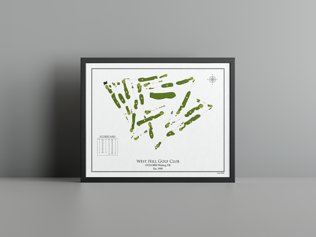 West Hill Golf Club golf course print, white frame