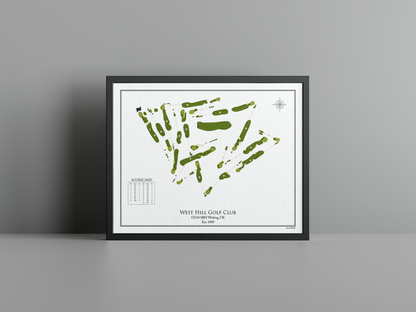 West Hill Golf Club golf course print, white frame