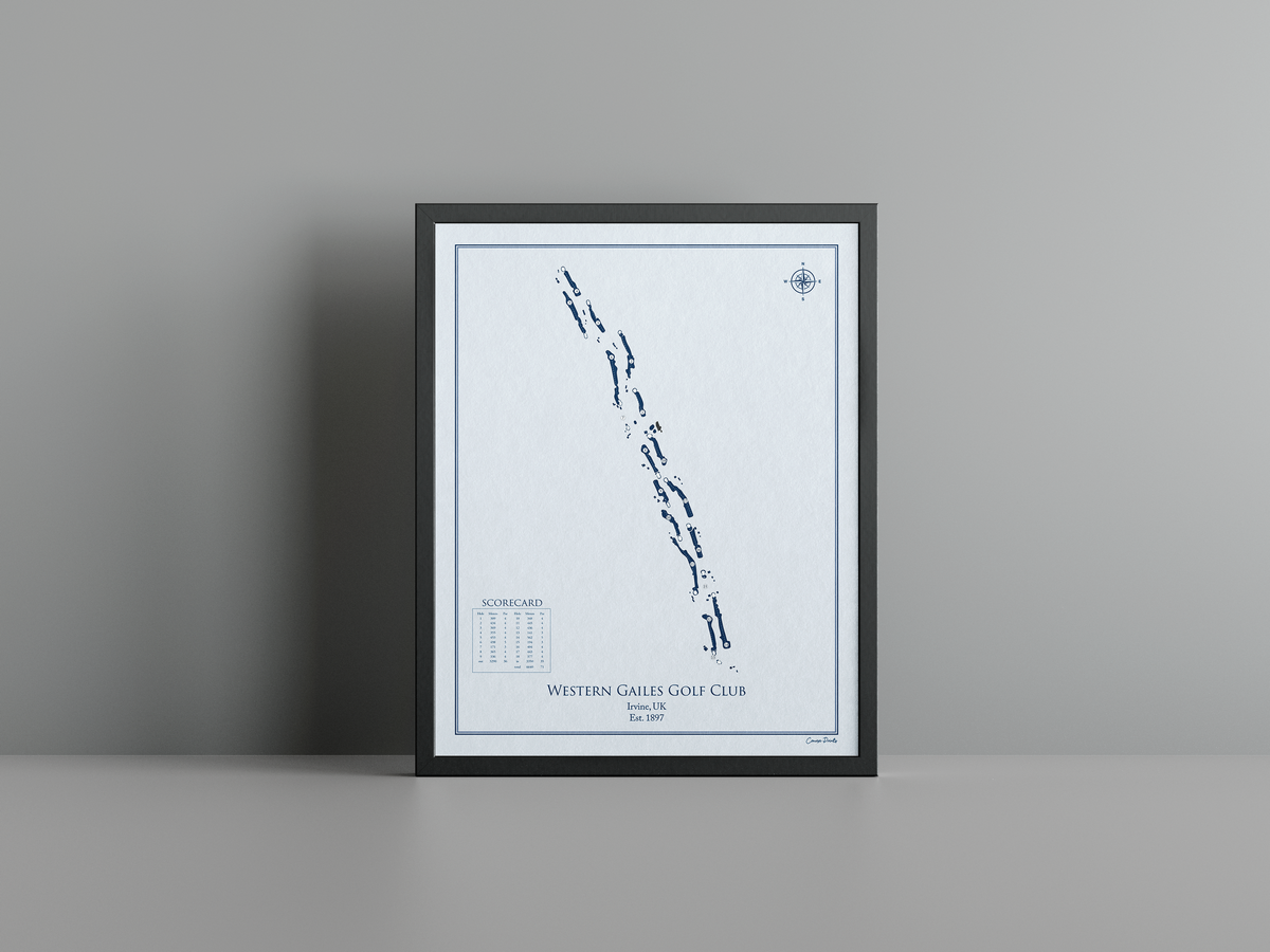 Western Gailes Golf Club golf course print, blue frame