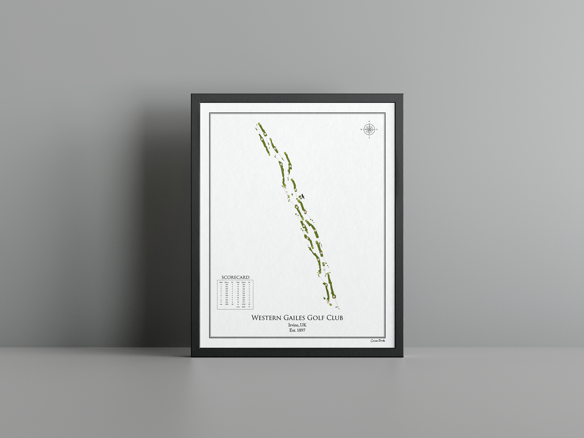 Western Gailes Golf Club golf course print, white frame