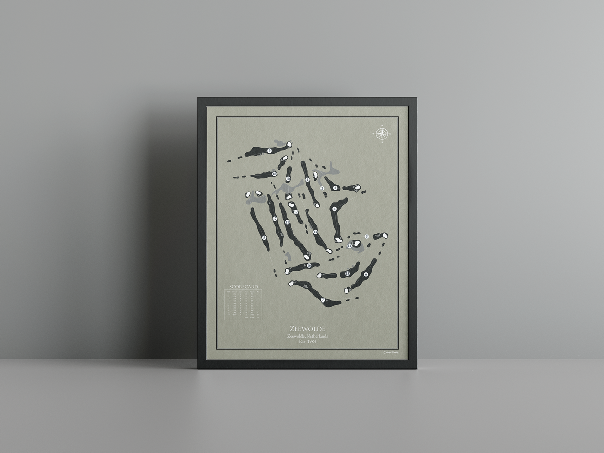 Zeewolde Golf Club golf course print, brown frame
