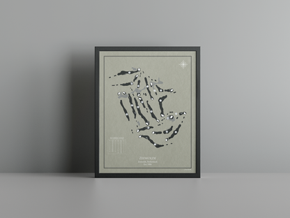 Zeewolde Golf Club golf course print, brown frame