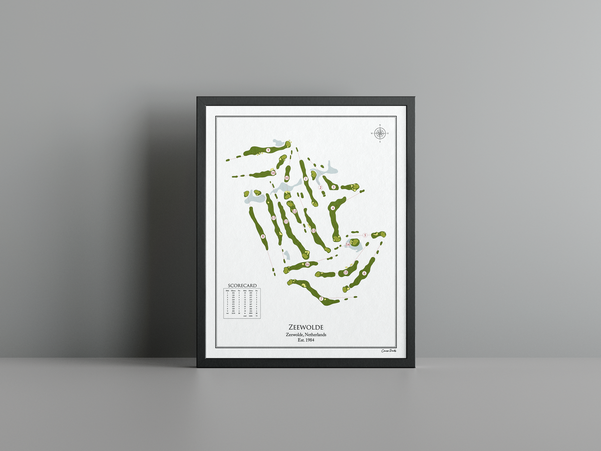 Zeewolde Golf Club golf course print, white frame